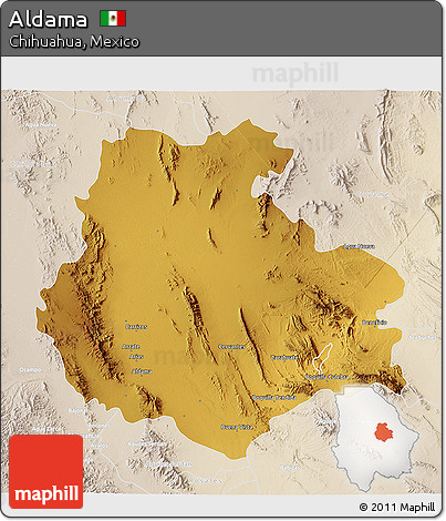 Physical 3D Map of Aldama, lighten