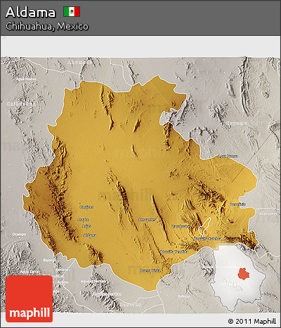 Physical 3D Map of Aldama, lighten, semi-desaturated