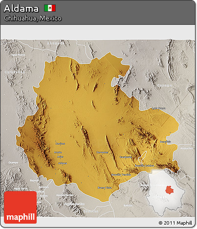 Physical 3D Map of Aldama, lighten, semi-desaturated