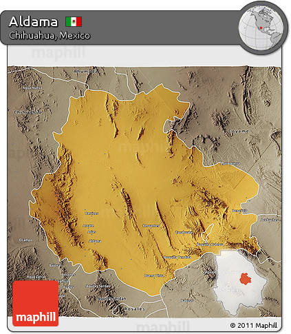 Physical 3D Map of Aldama, semi-desaturated