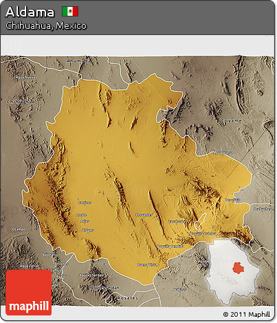 Physical 3D Map of Aldama, semi-desaturated