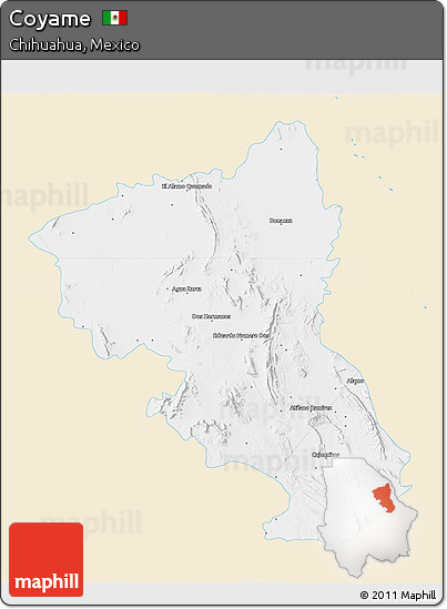 Classic Style 3D Map of Coyame, single color outside