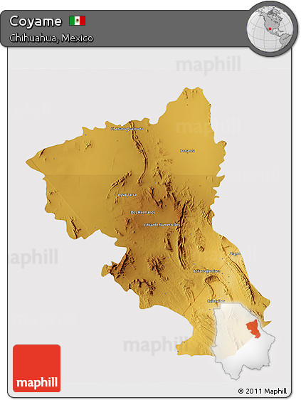 Physical 3D Map of Coyame, cropped outside