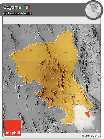 Physical 3D Map of Coyame, desaturated