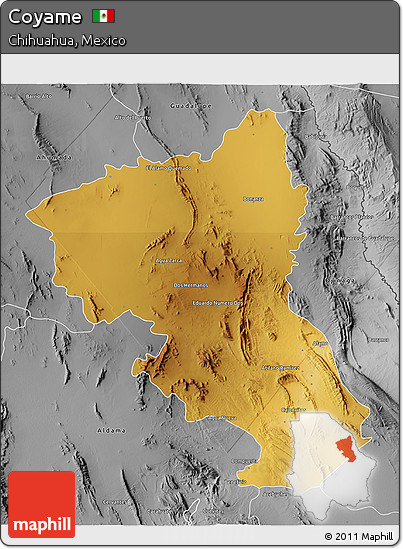 Physical 3D Map of Coyame, desaturated
