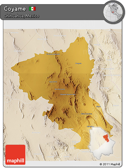 Physical 3D Map of Coyame, lighten