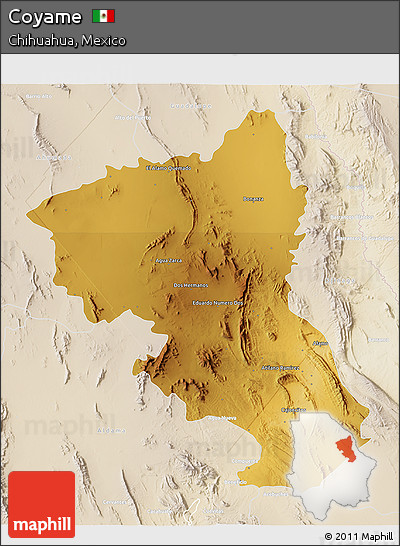 Physical 3D Map of Coyame, lighten