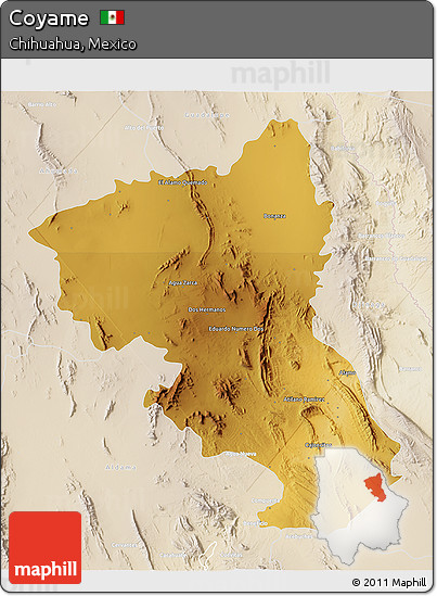 Physical 3D Map of Coyame, lighten