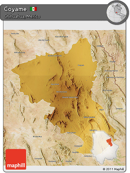 Physical 3D Map of Coyame, satellite outside