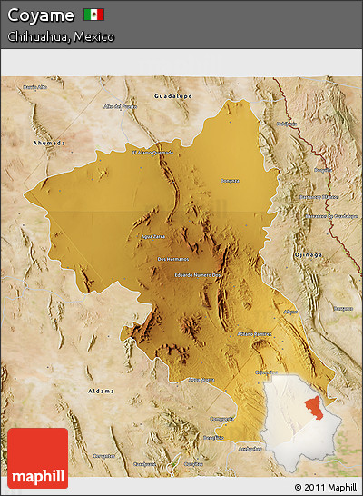 Physical 3D Map of Coyame, satellite outside