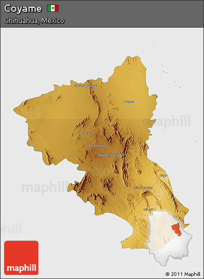 Physical 3D Map of Coyame, single color outside