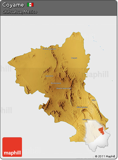 Physical 3D Map of Coyame, single color outside