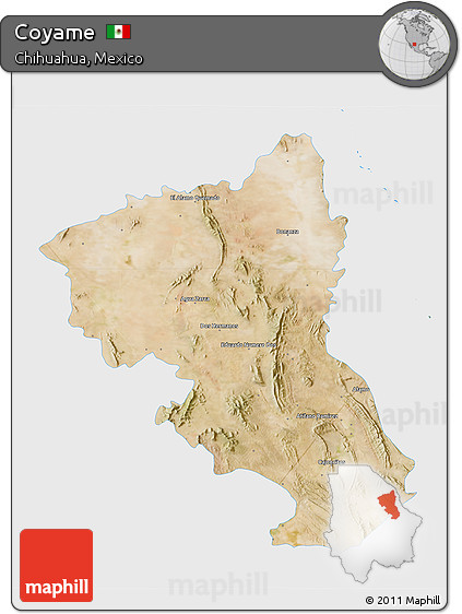Satellite 3D Map of Coyame, single color outside