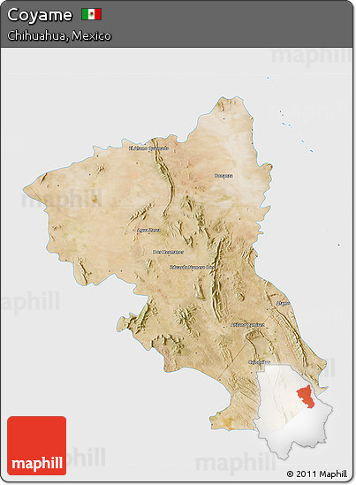 Satellite 3D Map of Coyame, single color outside