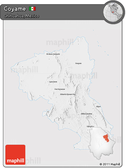 Silver Style 3D Map of Coyame, single color outside
