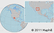 Gray Location Map of Coyame, within the entire country, hill shading