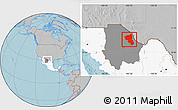 Gray Location Map of Coyame, highlighted country, highlighted parent region, hill shading