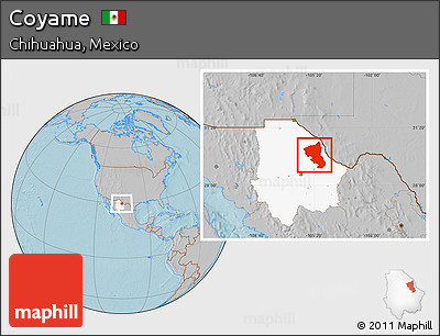 Gray Location Map of Coyame, highlighted parent region, hill shading