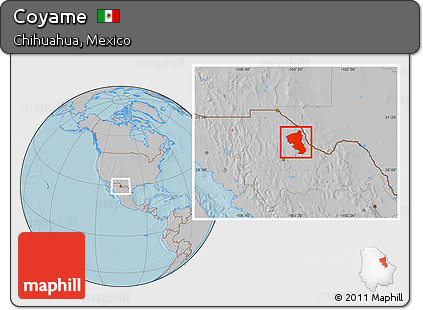 Gray Location Map of Coyame, hill shading