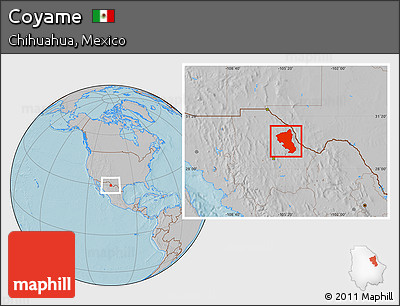Gray Location Map of Coyame, hill shading