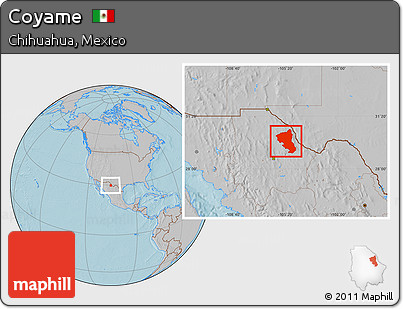 Gray Location Map of Coyame, hill shading
