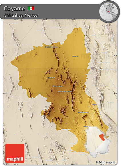 Physical Map of Coyame, lighten