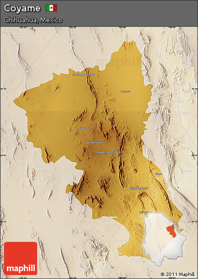 Physical Map of Coyame, lighten