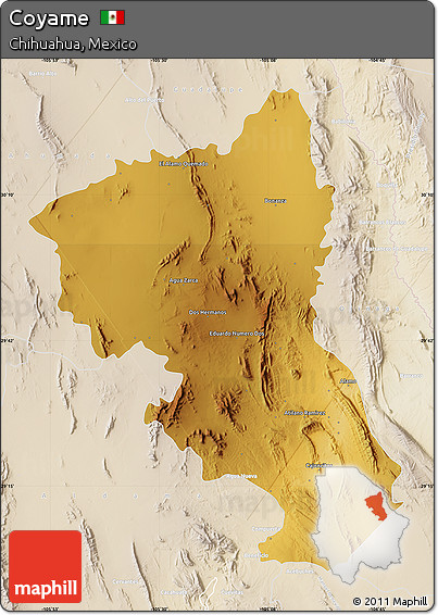 Physical Map of Coyame, lighten