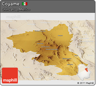 Physical Panoramic Map of Coyame, lighten