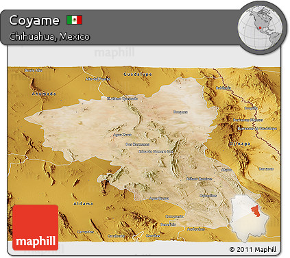 Satellite Panoramic Map of Coyame, physical outside