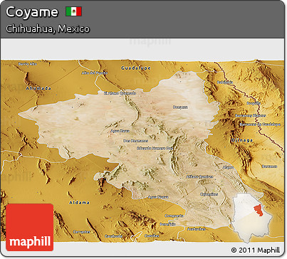 Satellite Panoramic Map of Coyame, physical outside