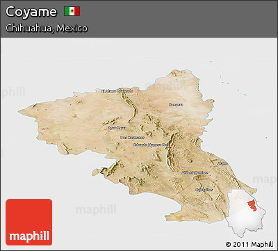 Satellite Panoramic Map of Coyame, single color outside