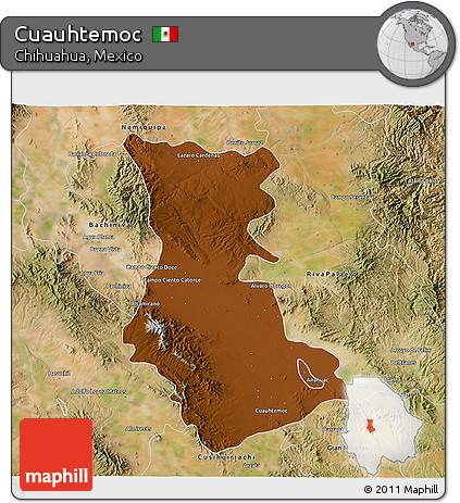 Physical 3D Map of Cuauhtemoc, satellite outside