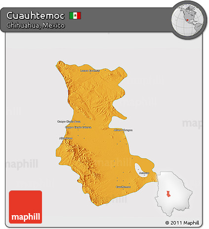 Political 3D Map of Cuauhtemoc, single color outside