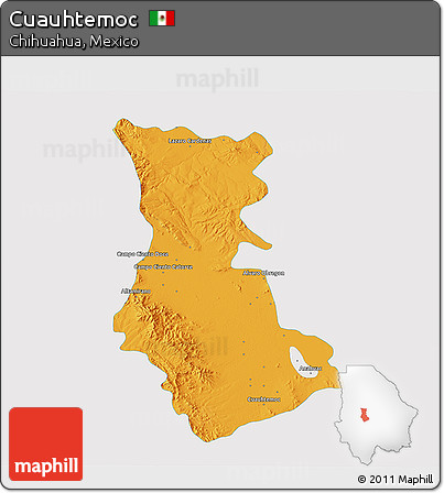 Political 3D Map of Cuauhtemoc, single color outside