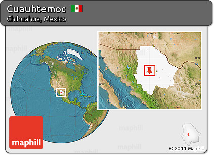 Satellite Location Map of Cuauhtemoc, highlighted parent region