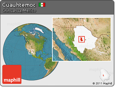 Satellite Location Map of Cuauhtemoc, highlighted parent region