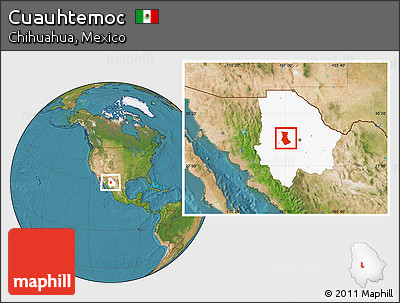 Satellite Location Map of Cuauhtemoc, highlighted parent region