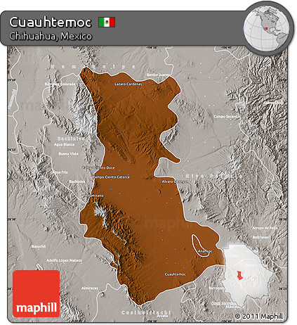 Physical Map of Cuauhtemoc, lighten, semi-desaturated