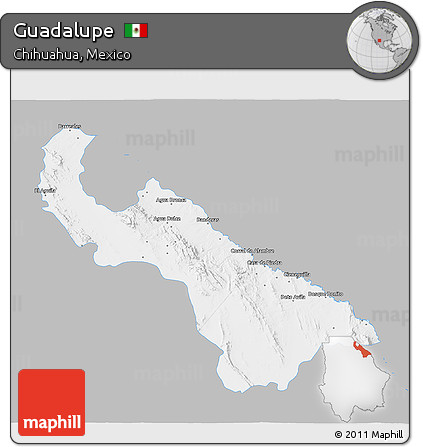 Gray 3D Map of Guadalupe, single color outside