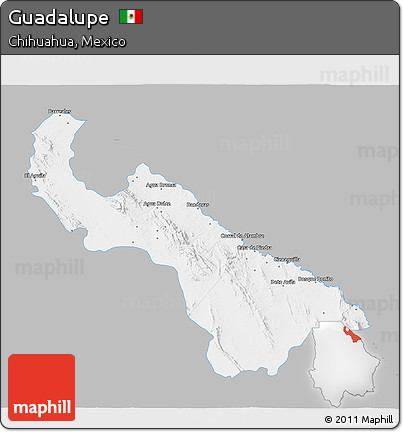 Gray 3D Map of Guadalupe, single color outside
