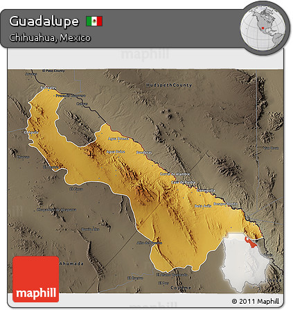 Physical 3D Map of Guadalupe, darken, semi-desaturated