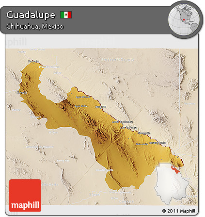 Physical 3D Map of Guadalupe, lighten