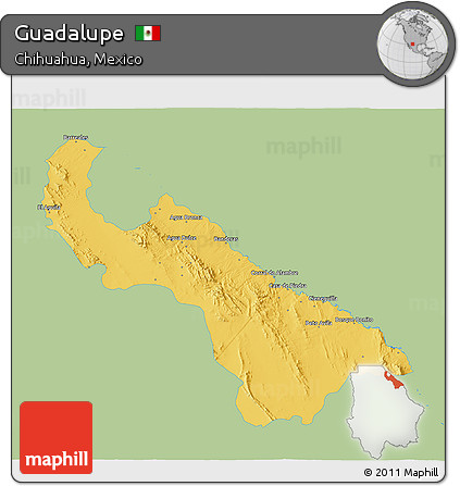 Savanna Style 3D Map of Guadalupe, single color outside