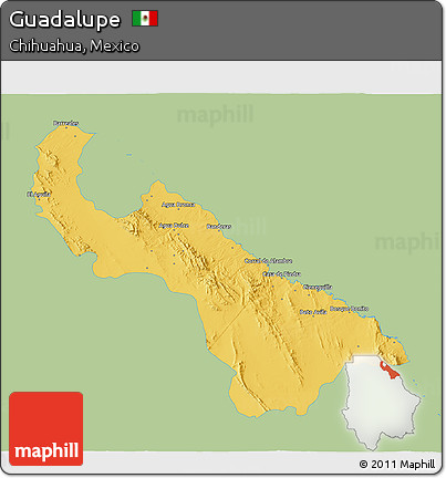 Savanna Style 3D Map of Guadalupe, single color outside