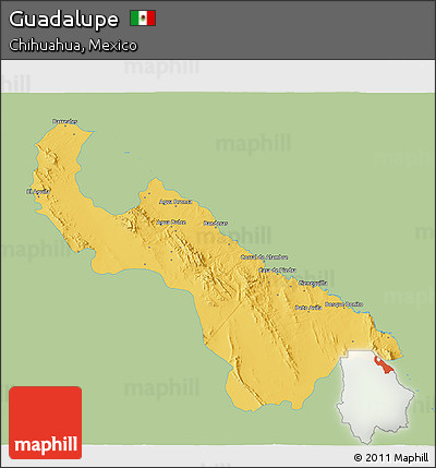 Savanna Style 3D Map of Guadalupe, single color outside