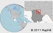 Gray Location Map of Guadalupe, highlighted country, highlighted parent region, hill shading