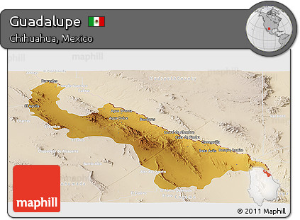 Physical Panoramic Map of Guadalupe, lighten