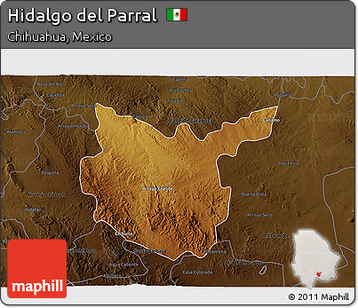Physical 3D Map of Hidalgo Del Parral, darken