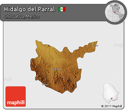Physical 3D Map of Hidalgo Del Parral, single color outside
